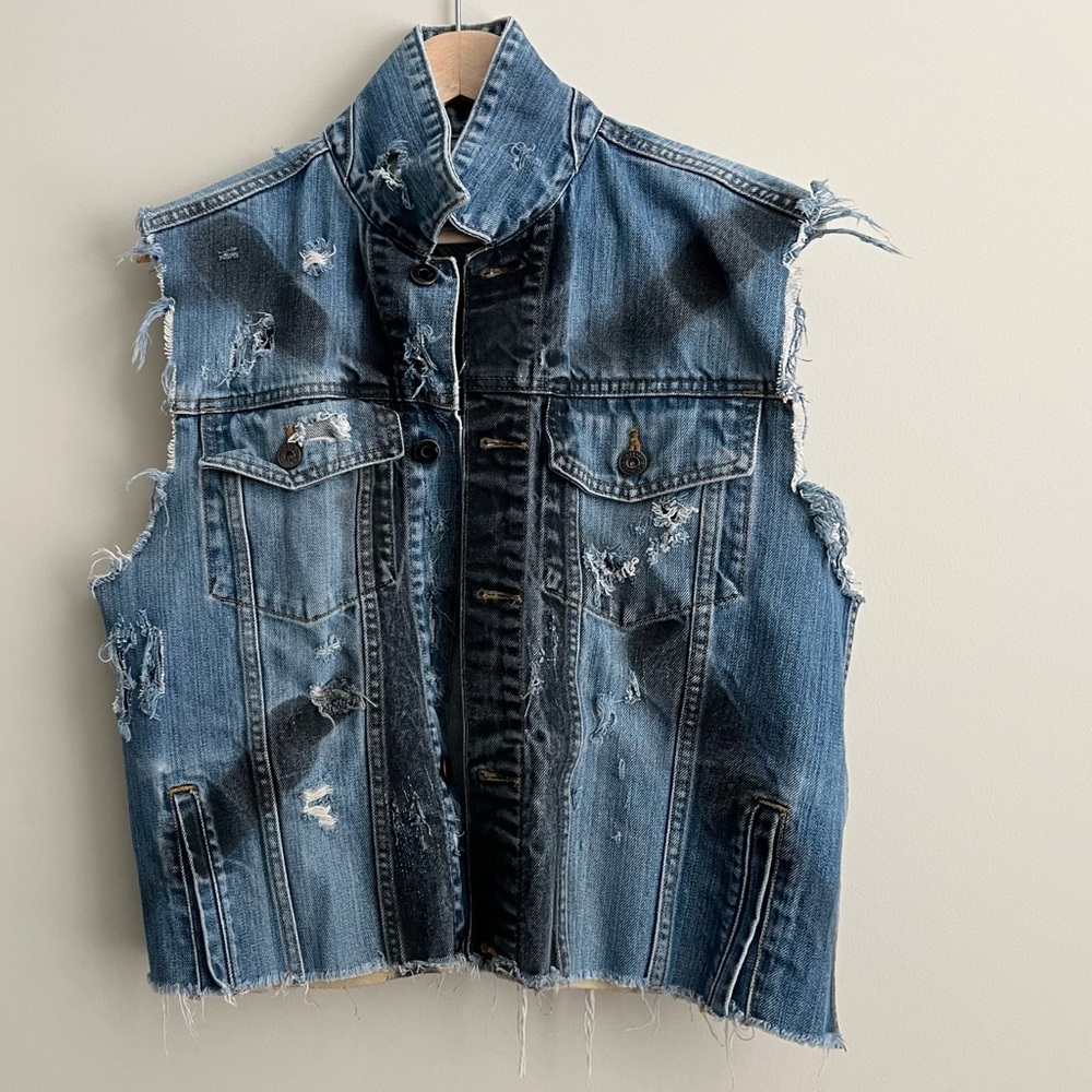 Vintage Trucker Punk Denim Oversized Custom Distressed Jean Rage Vest